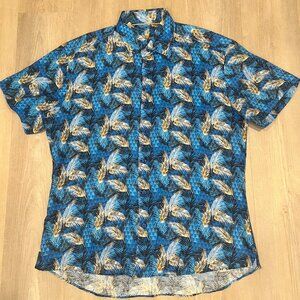 Bertigo Short Sleeve Mens Button Down Shirt Leaf Arts Size Large (4)